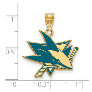 Sterling Silver Gold-plated NHL LogoArt San Jose Sharks Large Enameled Pendant