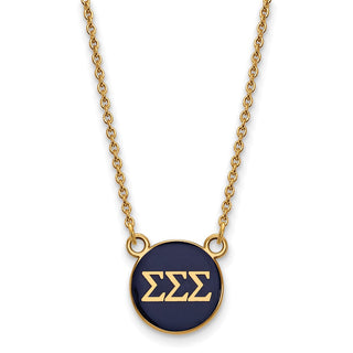 Sterling Silver Gold-plated LogoArt Sigma Sigma Sigma Sorority Greek Letters Small Color Enamel Pendant 18 inch Necklace GP029SSS-18