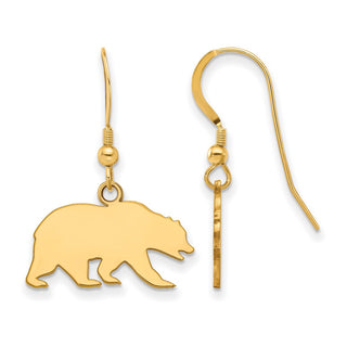 Sterling Silver Gold-plated LogoArt University of California Berkeley Bear Small Dangle Wire Earrings