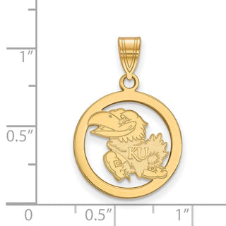 Sterling Silver Gold-plated LogoArt University of Kansas Jayhawk Small Circle Pendant