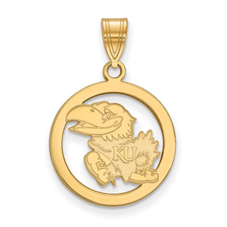 Sterling Silver Gold-plated LogoArt University of Kansas Jayhawk Small Circle Pendant