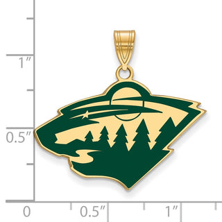 Sterling Silver Gold-plated NHL LogoArt Minnesota Wild Large Enameled Pendant
