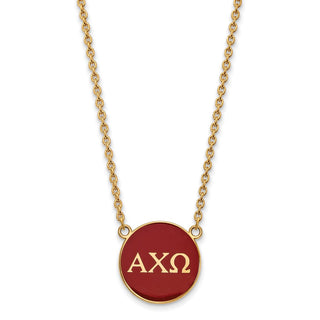 Sterling Silver Gold-plated LogoArt Alpha Chi Omega Sorority Greek Letters Large Color Enamel Pendant 18 inch Necklace GP030ACO-18