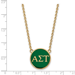 Sterling Silver Gold-plated LogoArt Alpha Sigma Tau Sorority Greek Letters Large Color Enamel Pendant 18 inch Necklace GP030ALS-18