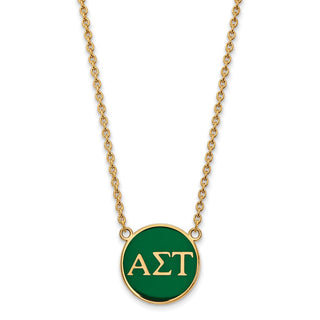 Sterling Silver Gold-plated LogoArt Alpha Sigma Tau Sorority Greek Letters Large Color Enamel Pendant 18 inch Necklace GP030ALS-18