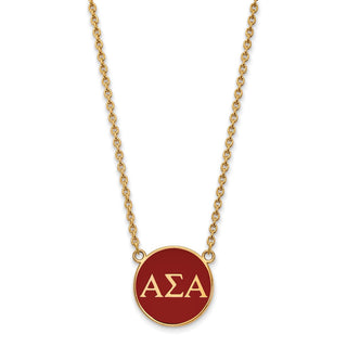 Sterling Silver Gold-plated LogoArt Alpha Sigma Alpha Sorority Greek Letters Large Color Enamel Pendant 18 inch Necklace GP030ASI-18