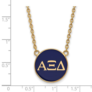 Sterling Silver Gold-plated LogoArt Alpha Xi Delta Sorority Greek Letters Large Color Enamel Pendant 18 inch Necklace GP030AXD-18
