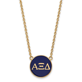 Sterling Silver Gold-plated LogoArt Alpha Xi Delta Sorority Greek Letters Large Color Enamel Pendant 18 inch Necklace GP030AXD-18
