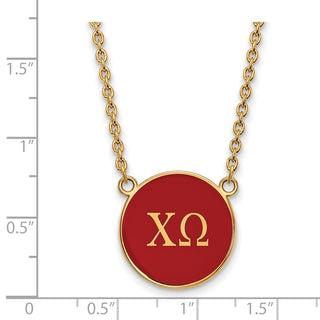 Sterling Silver Gold-plated LogoArt Chi Omega Sorority Greek Letters Large Color Enamel Pendant 18 inch Necklace GP030CHO-18