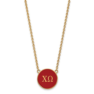 Sterling Silver Gold-plated LogoArt Chi Omega Sorority Greek Letters Large Color Enamel Pendant 18 inch Necklace GP030CHO-18