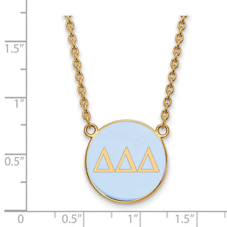 Sterling Silver Gold-plated LogoArt Delta Delta Delta Sorority Greek Letters Large Color Enamel Pendant 18 inch Necklace GP030DDD-18