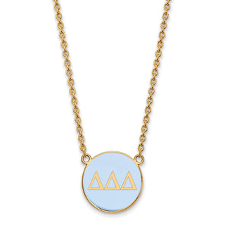 Sterling Silver Gold-plated LogoArt Delta Delta Delta Sorority Greek Letters Large Color Enamel Pendant 18 inch Necklace GP030DDD-18