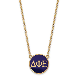 Sterling Silver Gold-plated LogoArt Delta Phi Epsilon Sorority Greek Letters Large Color Enamel Pendant 18 inch Necklace GP030DPH-18