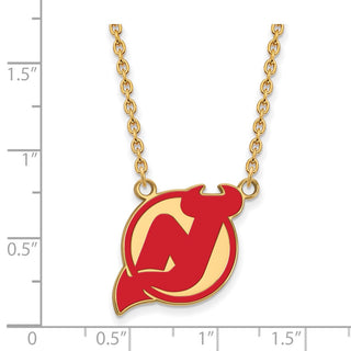 Sterling Silver Gold-plated NHL LogoArt New Jersey Devils Large Enameled Pendant 18 inch Necklace