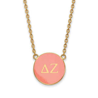 Sterling Silver Gold-plated LogoArt Delta Zeta Sorority Greek Letters Large Color Enamel Pendant 18 inch Necklace GP030DZ-18