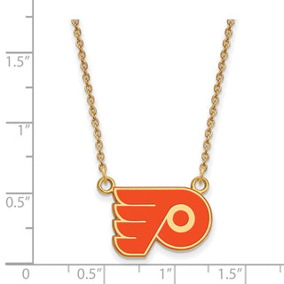 Sterling Silver Gold-plated NHL LogoArt Philadelphia Flyers Small Enameled Pendant 18 inch Necklace
