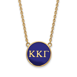 Sterling Silver Gold-plated LogoArt Kappa Kappa Gamma Sorority Greek Letters Large Color Enamel Pendant 18 inch Necklace GP030KKG-18