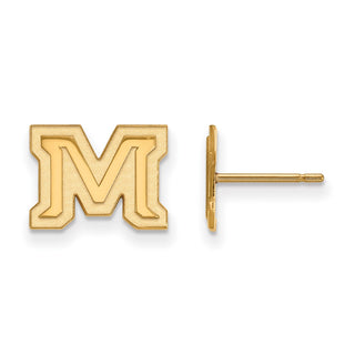 14k Gold LogoArt Montana State University Letter M Extra Small Post Earrings