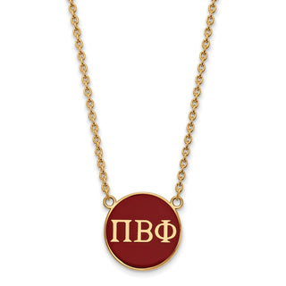 Sterling Silver Gold-plated LogoArt Pi Beta Phi Sorority Greek Letters Large Color Enamel Pendant 18 inch Necklace GP030PBP-18