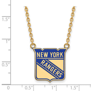 Sterling Silver Gold-plated NHL LogoArt New York Rangers Large Enameled Pendant 18 inch Necklace