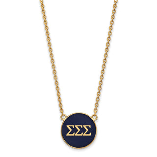 Sterling Silver Gold-plated LogoArt Sigma Sigma Sigma Sorority Greek Letters Large Color Enamel Pendant 18 inch Necklace GP030SSS-18