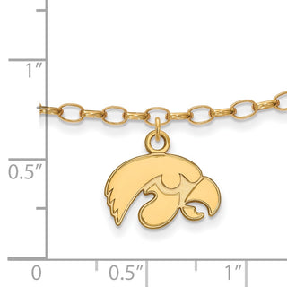 Sterling Silver Gold-plated LogoArt University of Iowa Hawk 9 inch Anklet