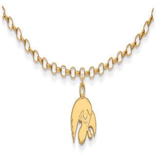 Sterling Silver Gold-plated LogoArt University of Iowa Hawk 9 inch Anklet