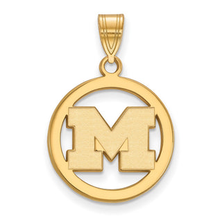 Sterling Silver Gold-plated LogoArt University of Michigan Letter M Medium Circle Pendant