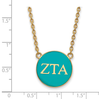 Sterling Silver Gold-plated LogoArt Zeta Tau Alpha Sorority Greek Letters Large Color Enamel Pendant 18 inch Necklace GP030ZTA-18