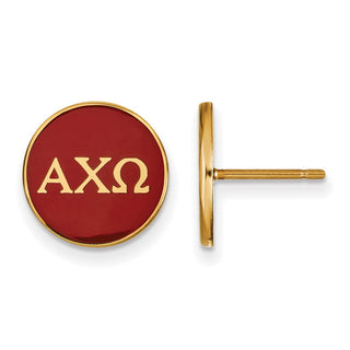 Sterling Silver Gold-plated LogoArt Alpha Chi Omega Sorority Greek Letters Color Enamel Post Earrings GP031ACO