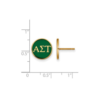 Sterling Silver Gold-plated LogoArt Alpha Sigma Tau Sorority Greek Letters Color Enamel Post Earrings GP031ALS