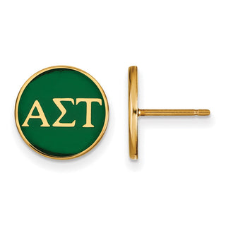 Sterling Silver Gold-plated LogoArt Alpha Sigma Tau Sorority Greek Letters Color Enamel Post Earrings GP031ALS