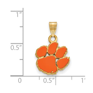 Sterling Silver Gold-plated LogoArt Clemson University Tiger Paw Small Enameled Pendant