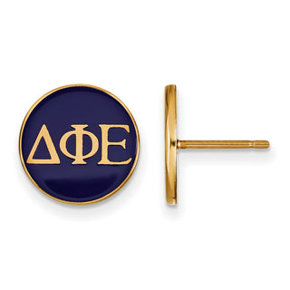 Sterling Silver Gold-plated LogoArt Delta Phi Epsilon Sorority Greek Letters Color Enamel Post Earrings GP031DPH