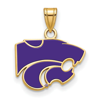Sterling Silver Gold-plated LogoArt Kansas State University Wildcat Small Enameled Pendant