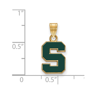Sterling Silver Gold-plated LogoArt Michigan State University Letter S Small Enameled Pendant