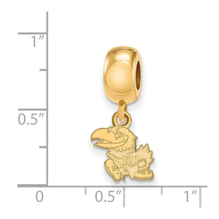 Sterling Silver Gold-plated LogoArt University of Kansas Jayhawk Extra Small Dangle Bead Charm