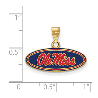 Sterling Silver Gold-plated LogoArt University of Mississippi Ole Miss Small Oval Enameled Pendant