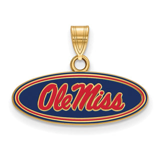 Sterling Silver Gold-plated LogoArt University of Mississippi Ole Miss Small Oval Enameled Pendant