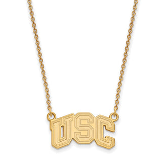 Sterling Silver Gold-plated LogoArt University of Southern California U-S-C Small Pendant 18 inch Necklace