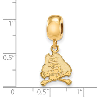 Sterling Silver Gold-plated LogoArt East Carolina University Pirate Small Dangle Bead Charm GP032ECU