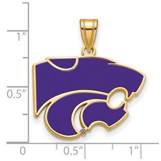Sterling Silver Gold-plated LogoArt Kansas State University Wildcat Large Enameled Pendant
