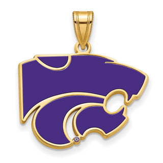 Sterling Silver Gold-plated LogoArt Kansas State University Wildcat Large Enameled Pendant