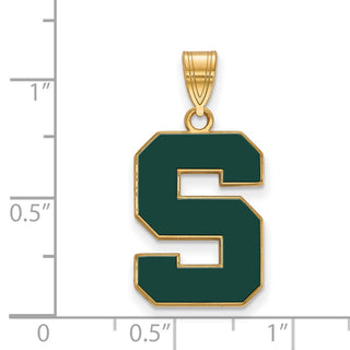 Sterling Silver Gold-plated LogoArt Michigan State University Letter S Large Enameled Pendant