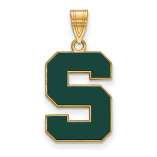 Sterling Silver Gold-plated LogoArt Michigan State University Letter S Large Enameled Pendant