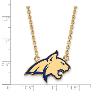 Sterling Silver Gold-plated LogoArt Montana State University Bobcat Large Enameled Pendant 18 inch Necklace