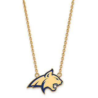 Sterling Silver Gold-plated LogoArt Montana State University Bobcat Large Enameled Pendant 18 inch Necklace