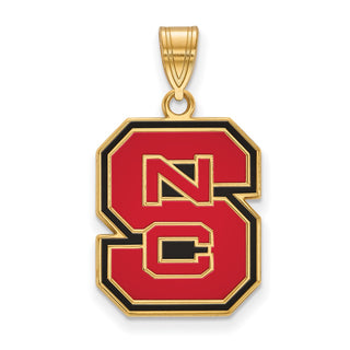 Sterling Silver Gold-plated LogoArt North Carolina State University N-C-S Large Enameled Pendant