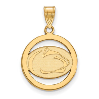 Sterling Silver Gold-plated LogoArt Penn State University Lion Medium Circle Pendant