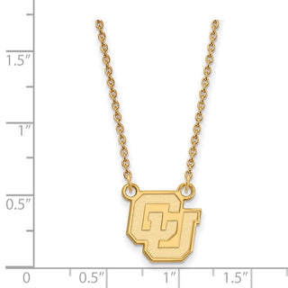 Sterling Silver Gold-plated LogoArt University of Colorado C-U Small Pendant 18 inch Necklace